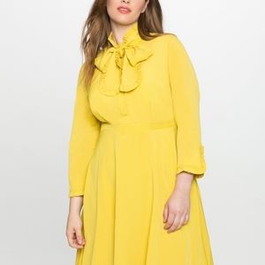 Like New Eloquii Bow Neck Fit & Flare Shirt Dress